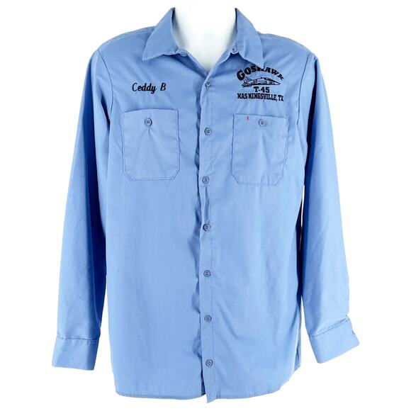 Airplane mechanic workshirt Goshawk NAS Kingsville Texas blue long sleeve - Picture 1 of 6